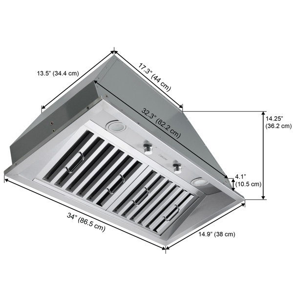 Ancona Pro 34" 600 CFM Ducted Insert Range Hood in Stainless Steel